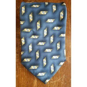 Roundtree & Yorke Blue Gold Hand Made Woven Tie 100% Silk 60"